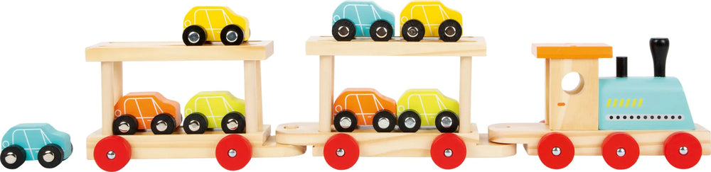 Træ biltog med 6 biler og 2 vogne, 13 dele – small foot