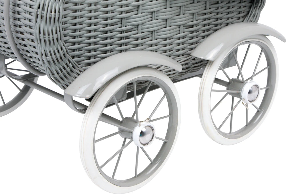Dukkevogn I Rattan Træ – Vintage Grey – small foot