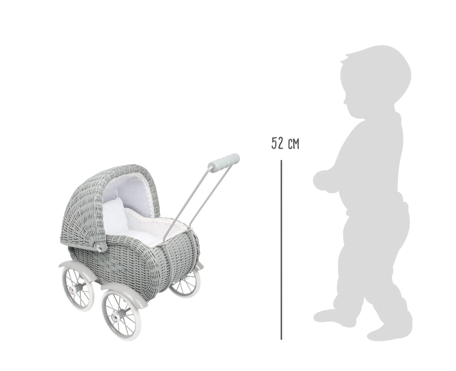 Dukkevogn I Rattan Træ – Vintage Grey – small foot