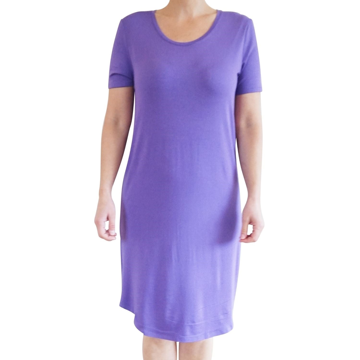 Dame natkjole halvlang med kort ærme - Lilla