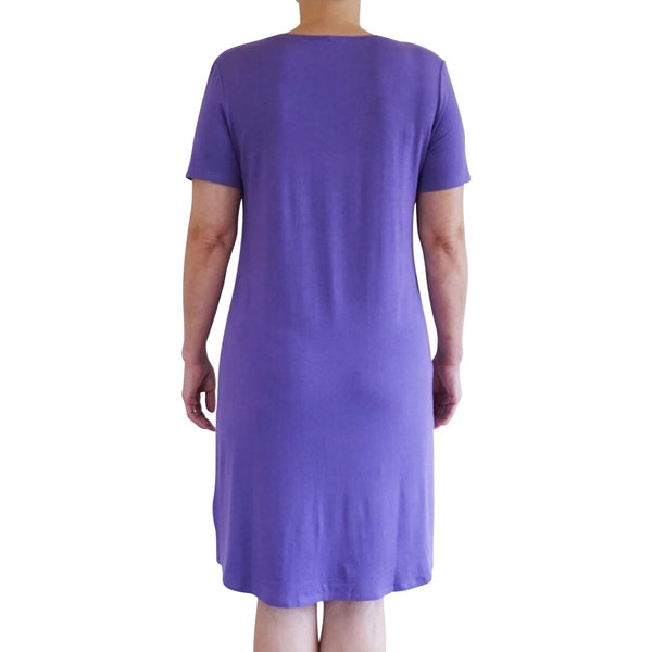 Dame natkjole halvlang med kort ærme - Lilla