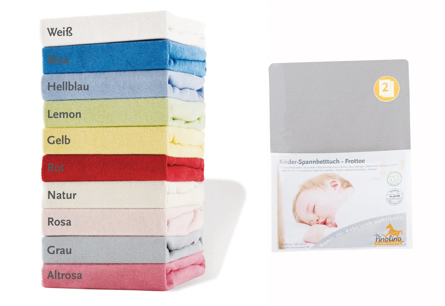 Pinolino Stræklagen Til Baby Og Juniorseng (2 Stk.) – Frotté, Grå – Børneudstyr - Sove - Sengelinned og himmel