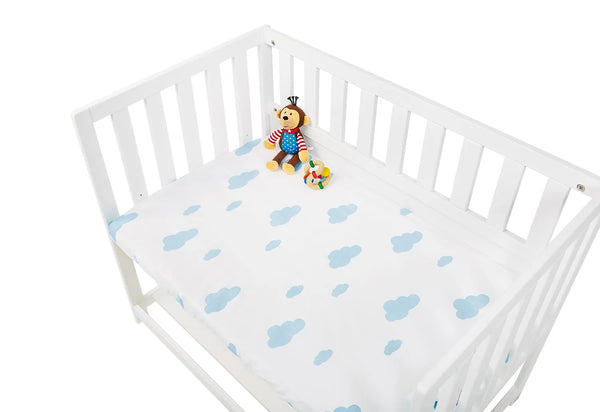 Pinolino Stræklagen til Vugge, Bedside Crib og Barnevogn (2 stk.), Jersey/Lyseblå Skyer