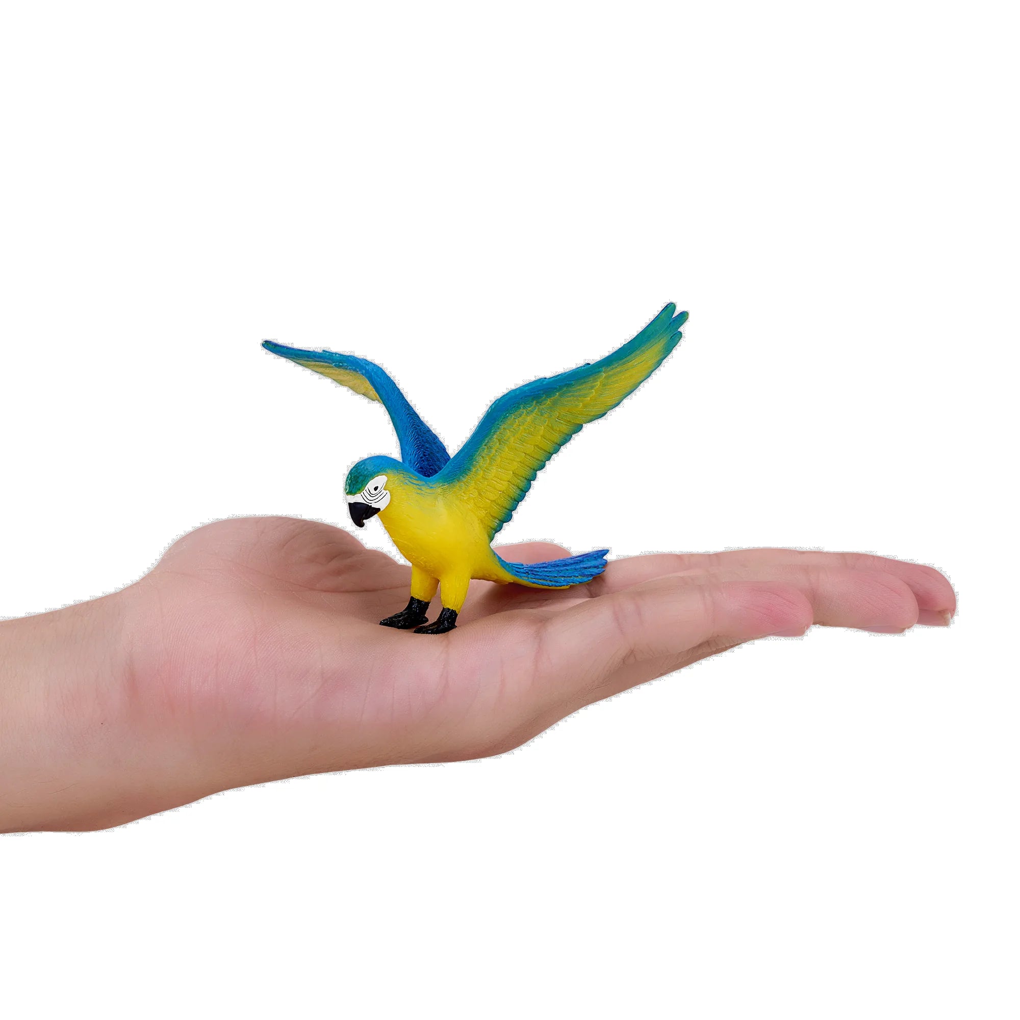 Blågul ara fuglefigur 9x10 cm pædagogisk legetøj, håndmalet – Mojo