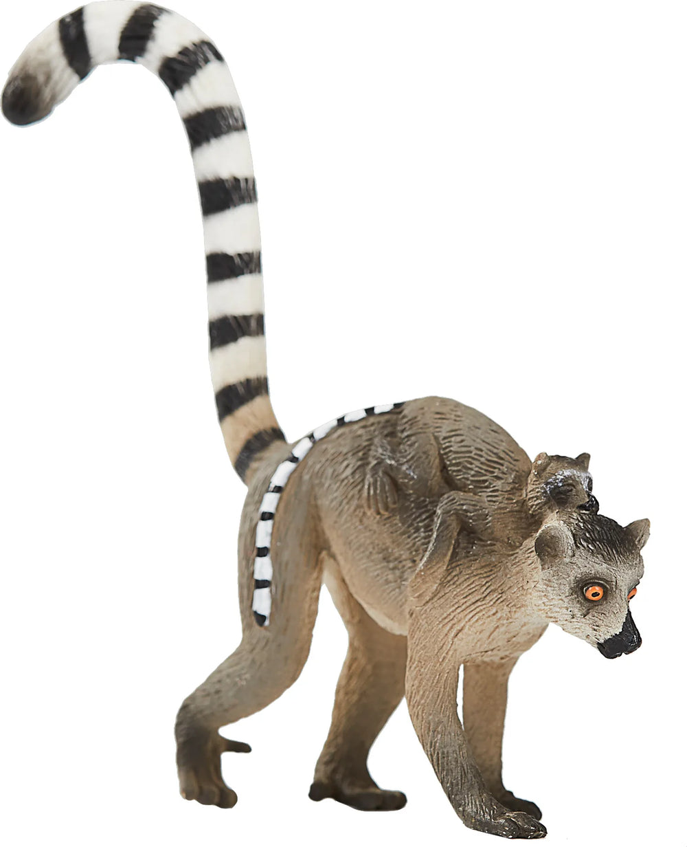 Lemur med unge legetøj, 7 cm – sikker plastik, fra 3 år | Mojo
