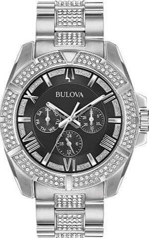 Bulova Crystal Collection Chronograph sort skive tofarvet stål rem ur For Men 96c126