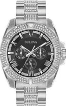 Bulova Crystal Collection Chronograph sort skive tofarvet stål rem ur For Men 96c126