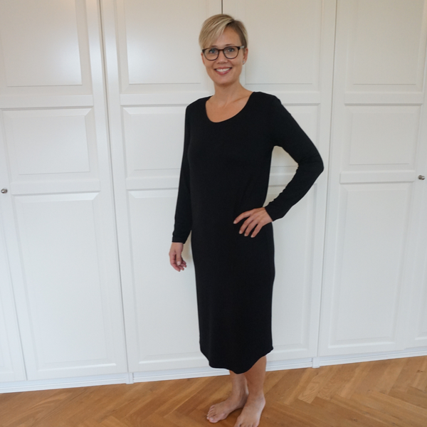 Dame Lang Natkjole med langt ærme - Sort