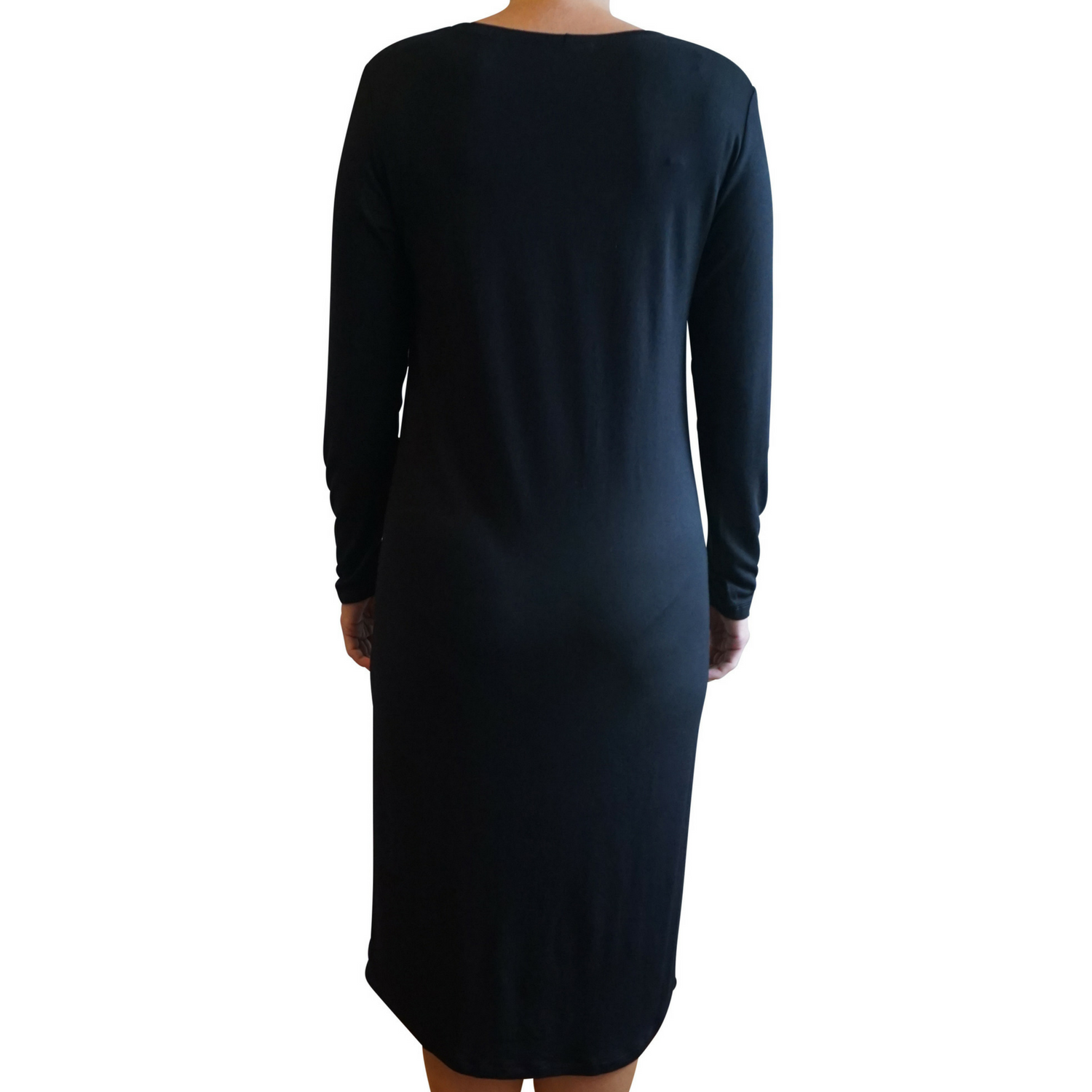 Dame Lang Natkjole med langt ærme - Sort