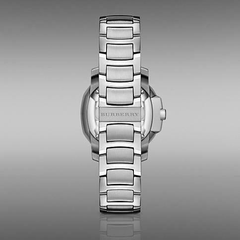 Burberry The Britain Diamonds Mother Of Pearl skive sølv stål rem ur For Women BBY1804