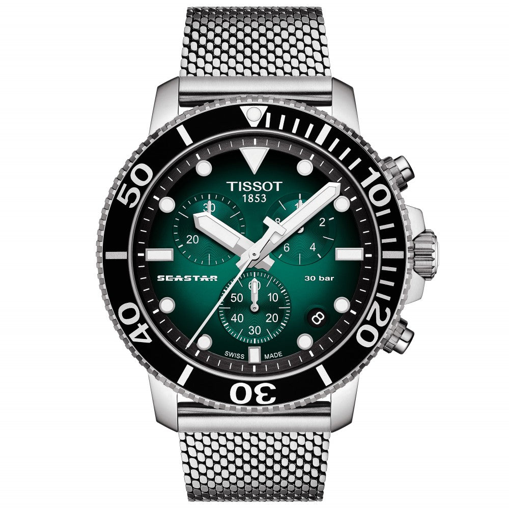 Tissot Chronograph ur Seastar 1000 grøn meshlænke T120.417.11.091.00