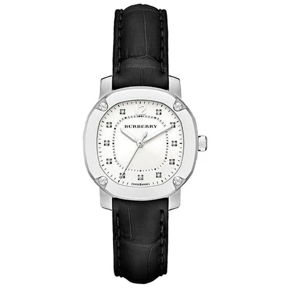 Burberry The Britain Diamonds hvid skive sort læder rem ur For Women BBY1806