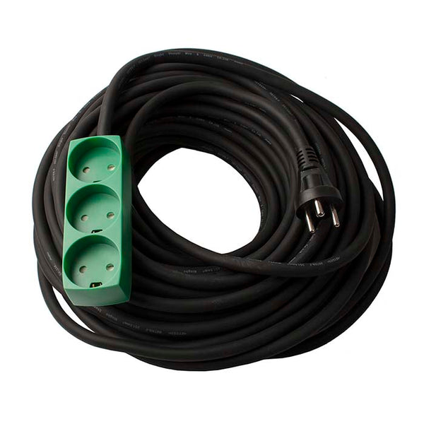 Grøn stikdåse m. 3 udtag og 15m Kabel m. jord