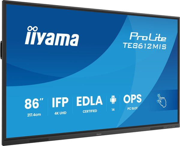 86iWIDE IFP 40-Points Bonded PureTouch IR Screen 3840 x 2160 4K UHD IPS panel LED Bl. Full Metal Housing Fan-less Speakers Multiple In-/Outputs (VGA HDMI-in(2x