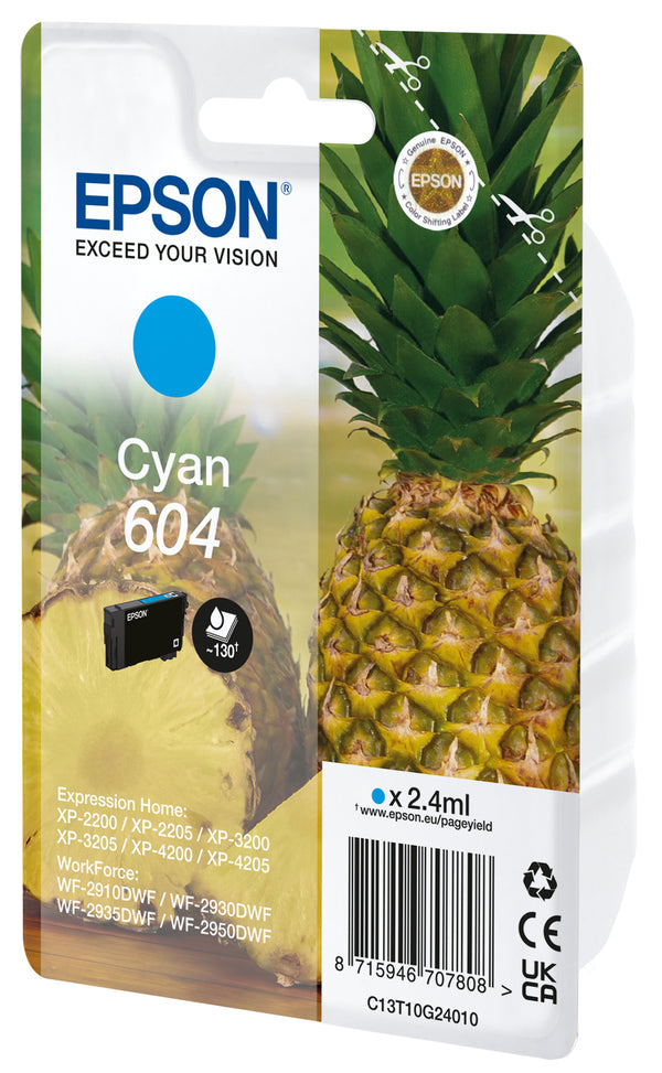 Epson 604 Cyan 130 sider Blæk C13T10G24020