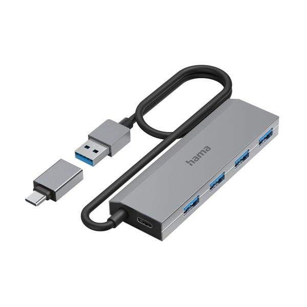 Hama 00200138 interface hub USB 3.2 Gen 1 (3.1 Gen 1) Type-A + Type-C 5000 Mbit/s Anthracit, Grå
