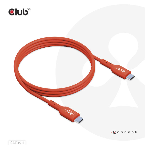 Club 3D CAC-1515 USB-C 2.0 240W kabel 4m Rød