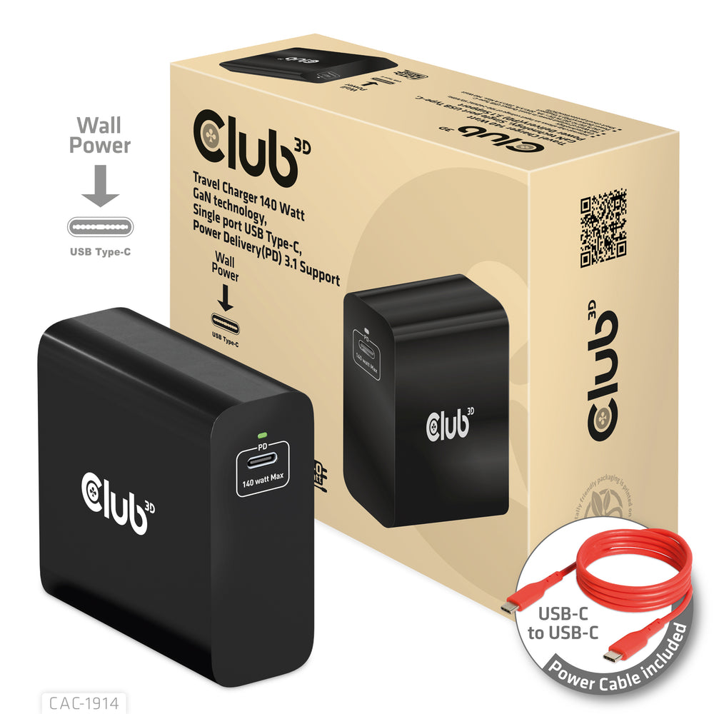 Club 3D CAC-1914EU 140Watt GaN Strømforsyningsadapter