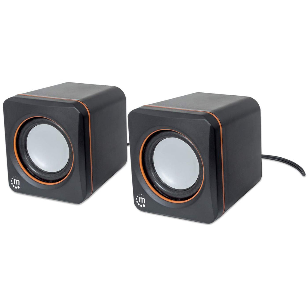 Manhattan 2600 Series Speaker System, Small Size, Big Sound, Two Speakers, Stereo, USB power, Output  2x 3W, 3.5mm plug for sound, In-Line volume control, Cable 0.9m, Black, Box Højttalere Sort