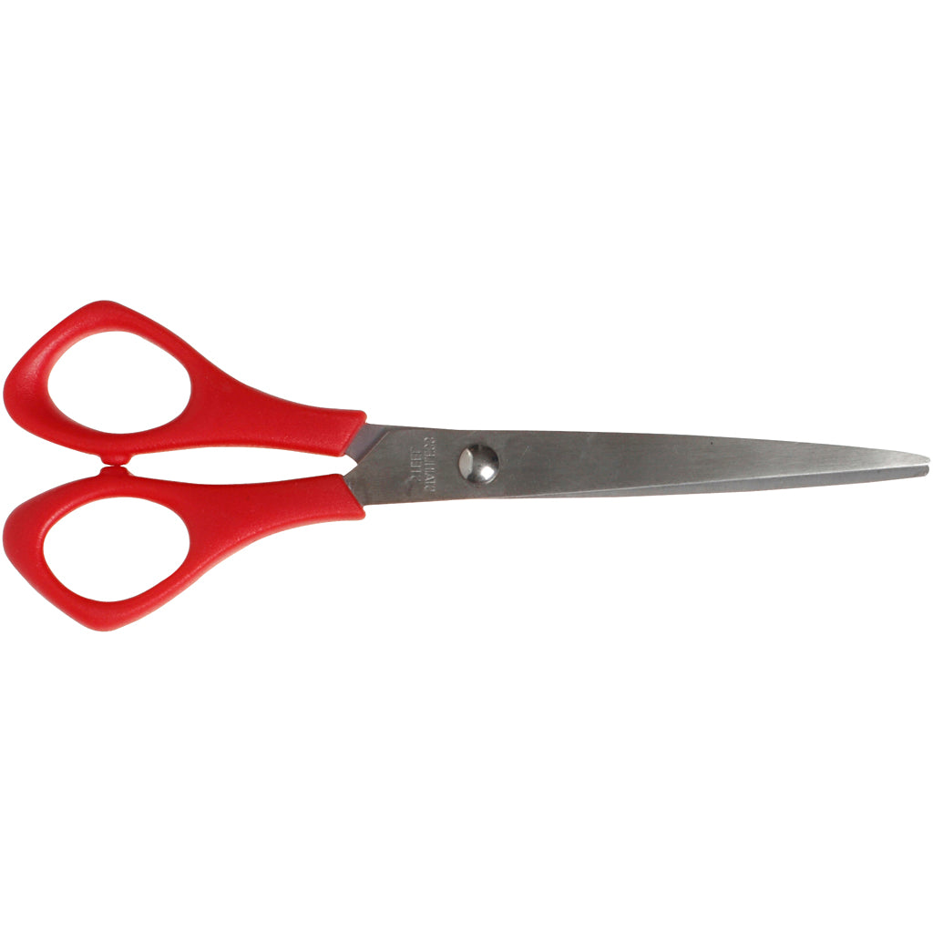 Skolesaks, L: 16 cm, spids, venstre, rød, 1 stk.