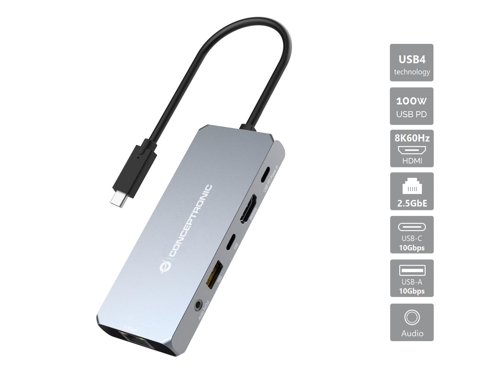 Conceptronic DONN22G dockingstation Ledningsført USB 3.2 Gen 2 (3.1 Gen 2) Type-C Grå