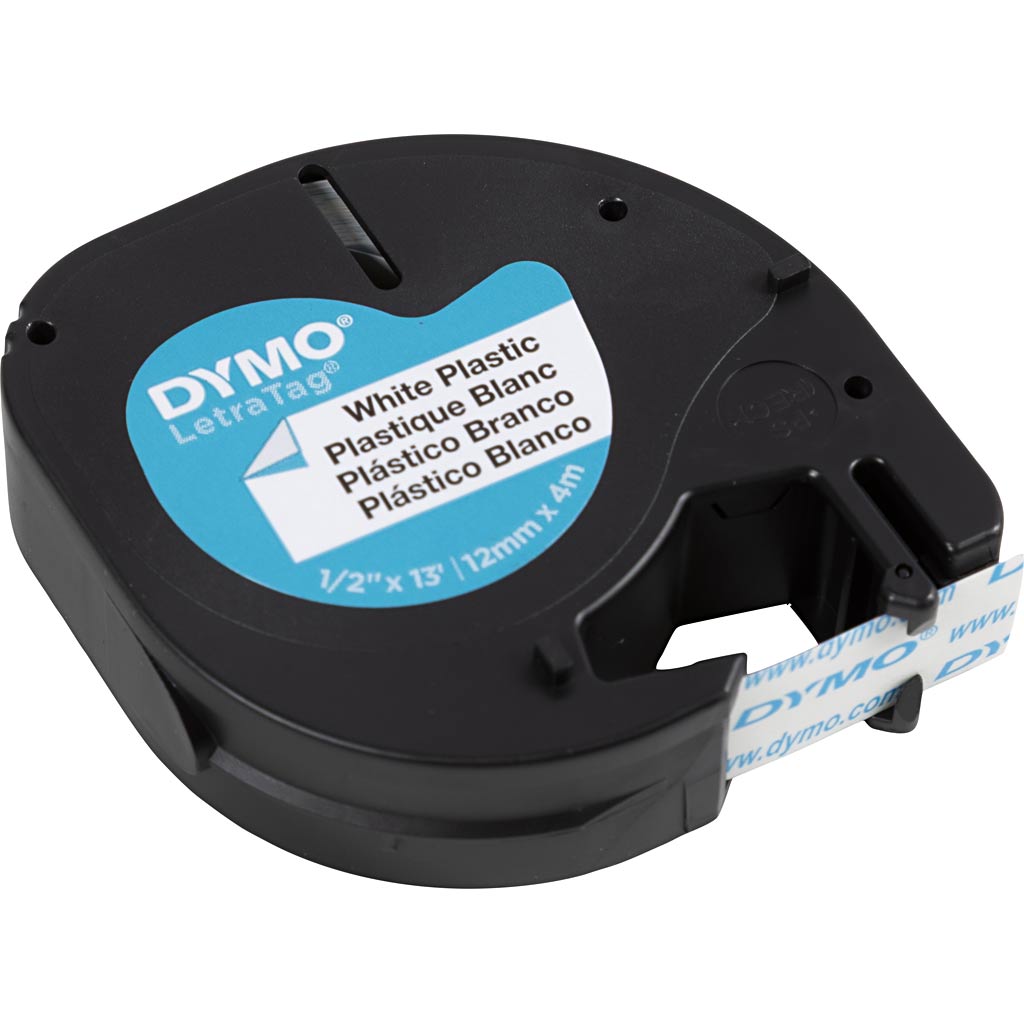 Dymo Tape Plast, L: 4 M, B: 12 mm, hvid, 4 m/ 1 rl.