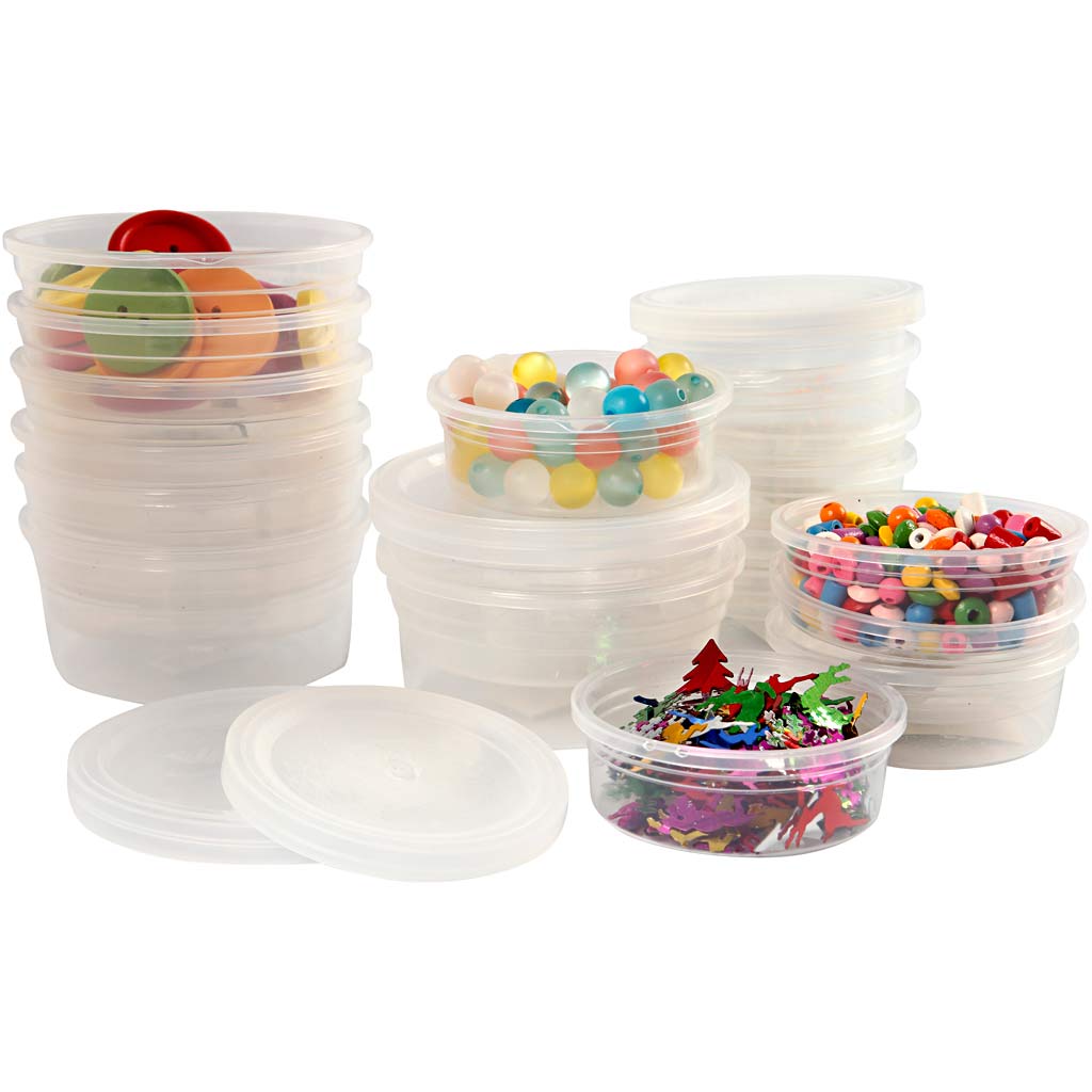 Plastbøtte med låg, H: 24 mm, diam. 68 mm, 45 ml, 20 stk./ 1 pk.