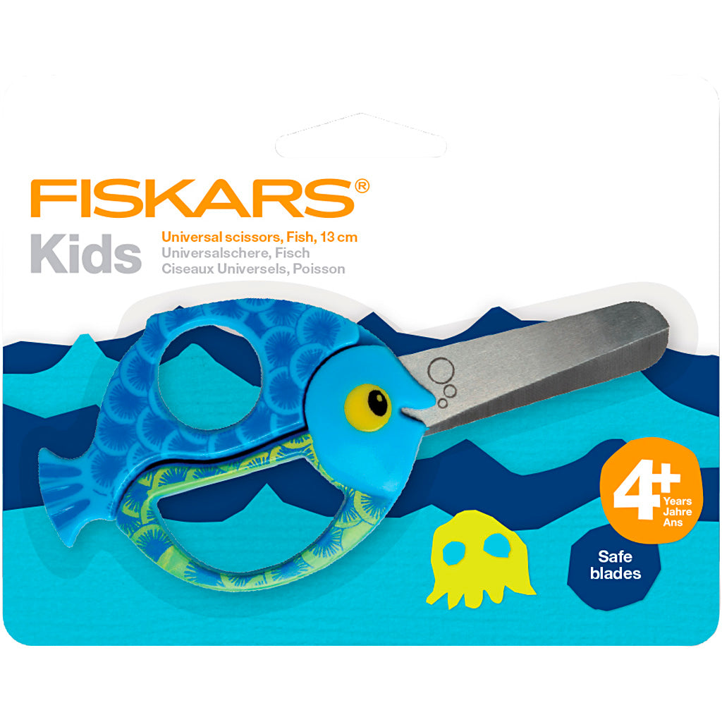 Fiskars Børnesaks med Dyremotiv, fisk, L: 13 cm, 1 stk.