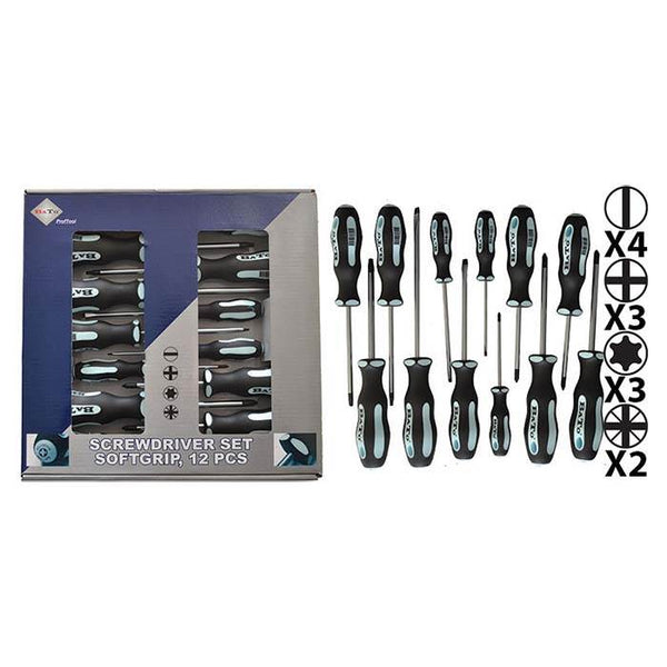 Bato skruetrækkersæt kærv/Torx/Ph/Pz 12 dele