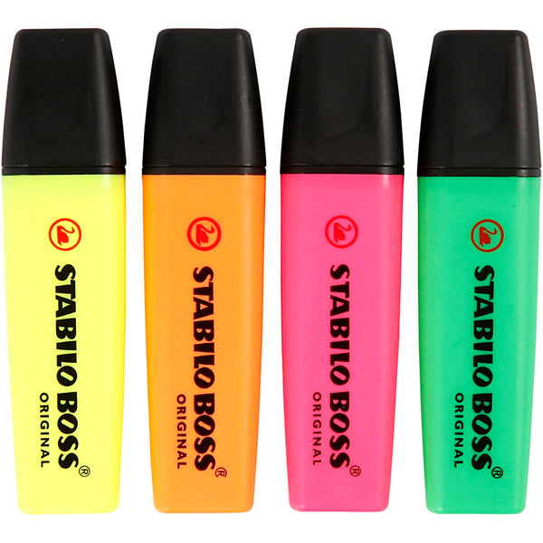 Overstregningstusch, neon grøn, neon orange, neon pink, neon gul, 4 stk./ 1 pk.
