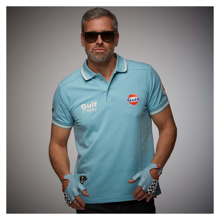 Gulf Vintage polo-shirt. Retro lysblå L