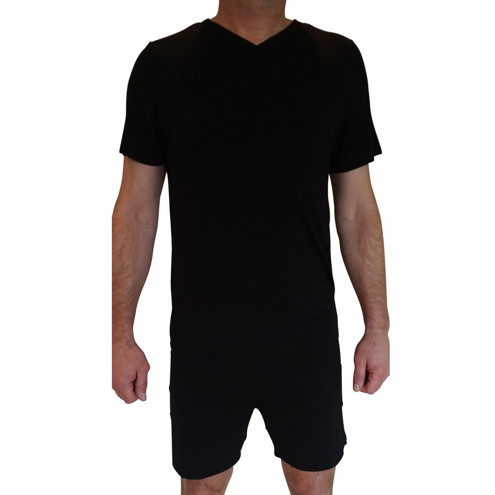Herre natbluse med kort ærme - Sort