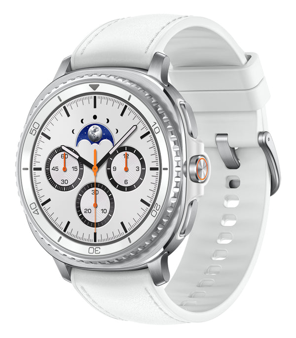 Samsung SM-L505FZWAEUB Smartwatch og sportsur 3,3 cm (1.3) AMOLED 46 mm Digital 438 x 438 pixel Berøringsskærm 4G Sølv Wi-Fi GPS (satellit)