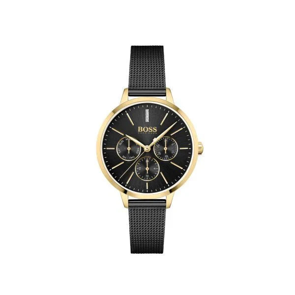 Hugo Boss dameur 1502601 Symphony guldfarvet og sort meshlænke lænke