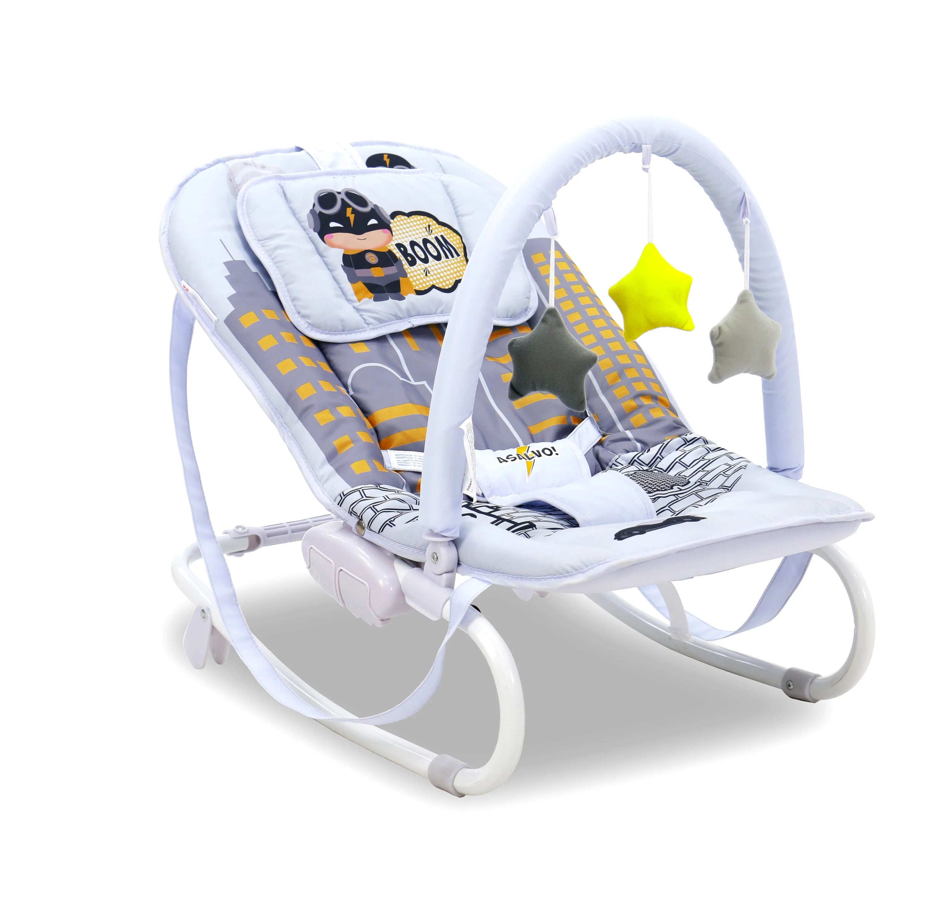 Skråstol/raste‑stol til baby med vippe og 2 hvilestillinger, gråsort – Asalvo