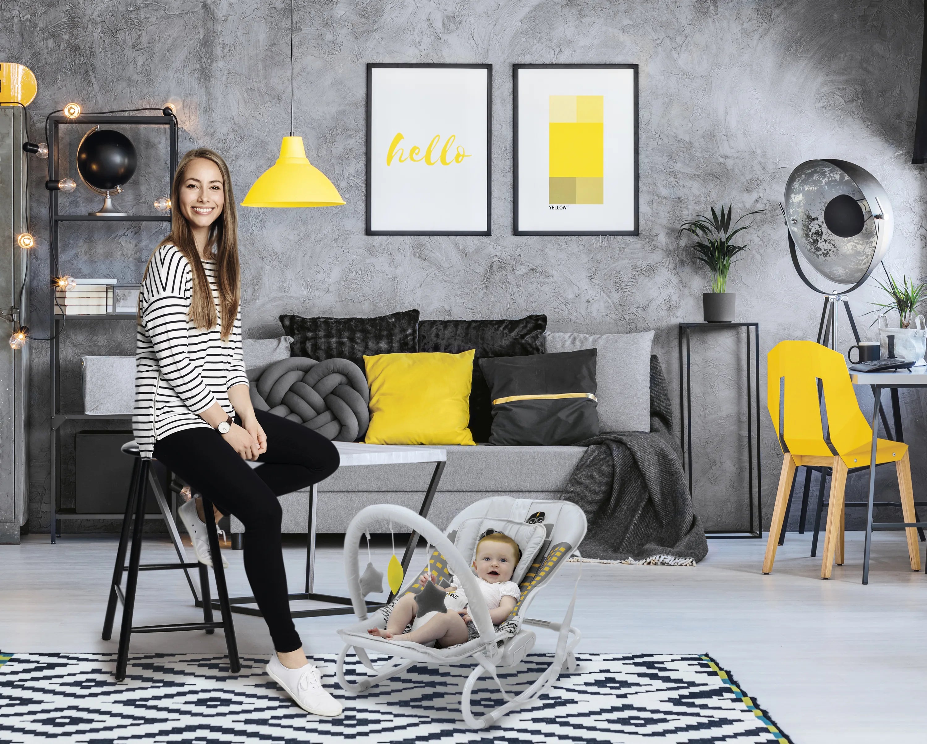 Skråstol/raste‑stol til baby med vippe og 2 hvilestillinger, gråsort – Asalvo