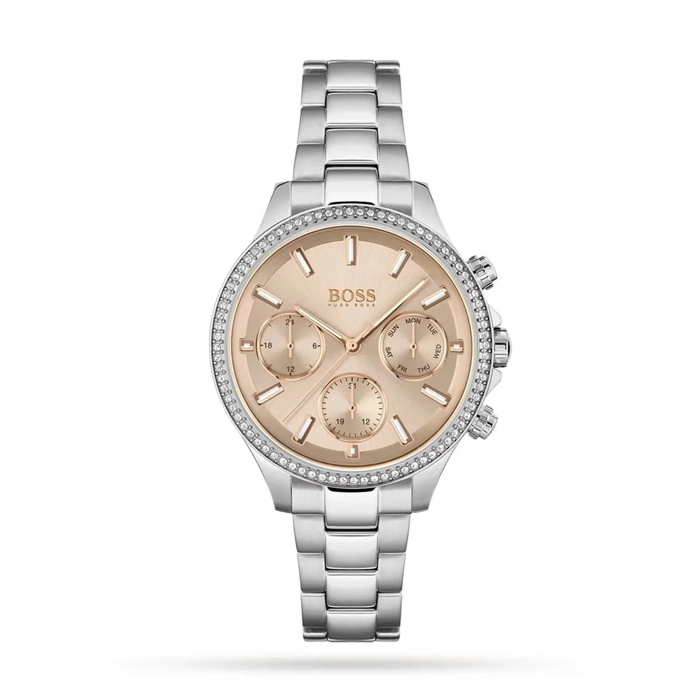 Hugo Boss Womens 1502565 Pandora Silver Tone Stainless Steel Watch With Rose Gold Dial