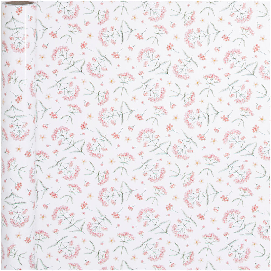 Gavepapir, blomster, B: 50 cm, 80 g, 5 m/ 1 rl.