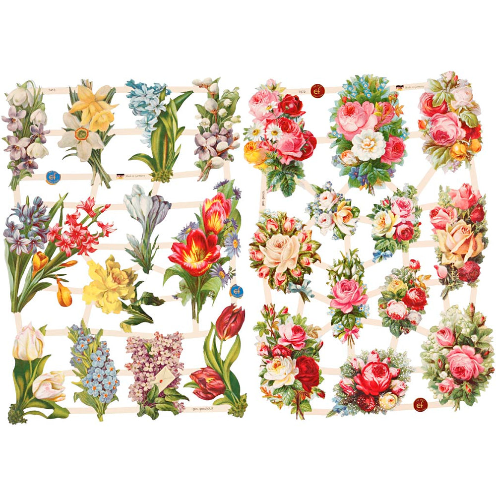 Glansbilleder, forårsblomster, ark 16,5x23,5 cm, 2 ark/ 1 pk.