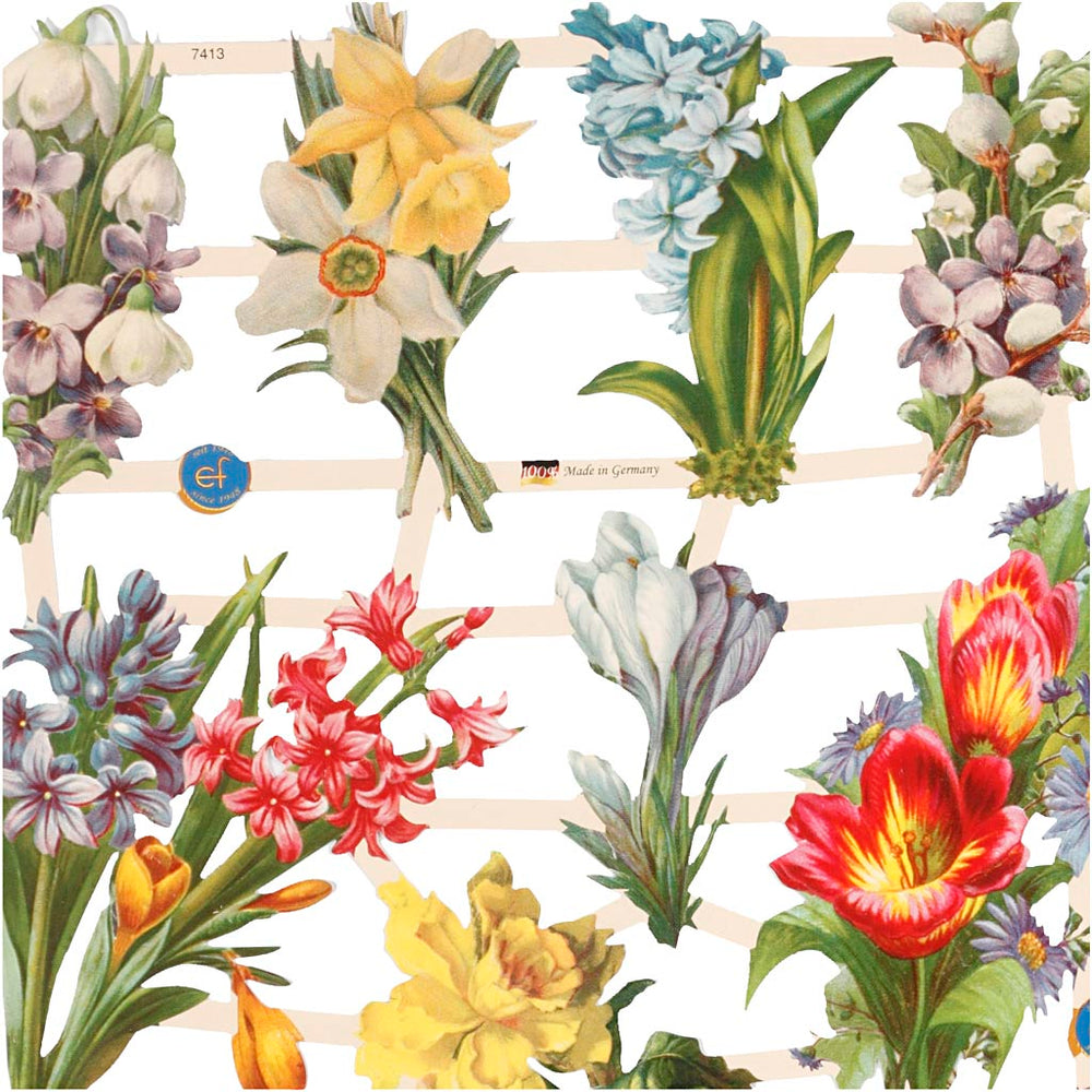Glansbilleder, forårsblomster, ark 16,5x23,5 cm, 2 ark/ 1 pk.