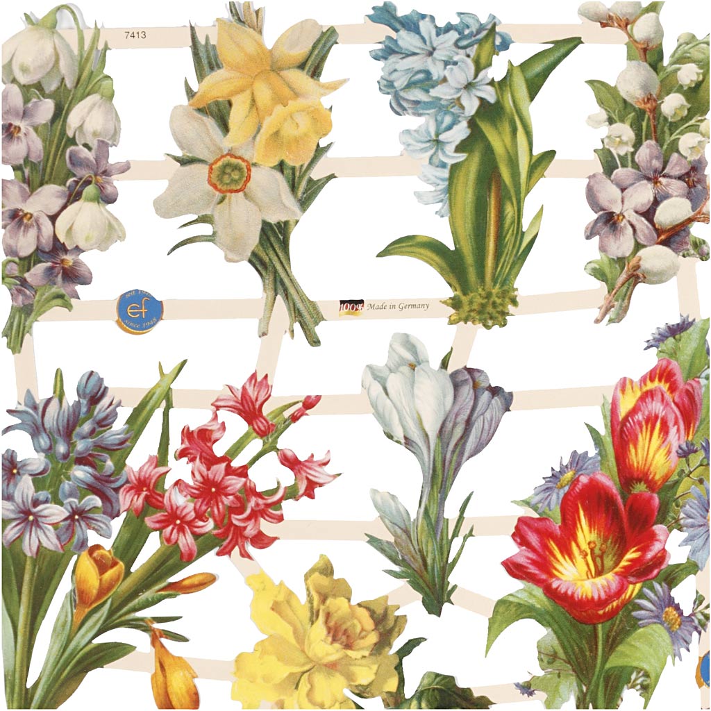 Glansbilleder, forårsblomster, ark 16,5x23,5 cm, 2 ark/ 1 pk.