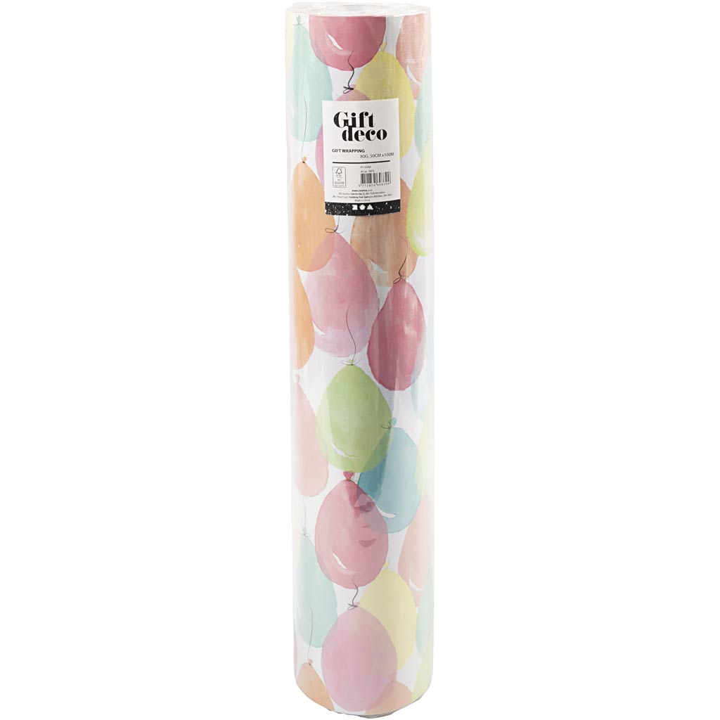 Gavepapir, Balloner, B: 50 cm, 80 g, pastelfarver, 100 m/ 1 rl.