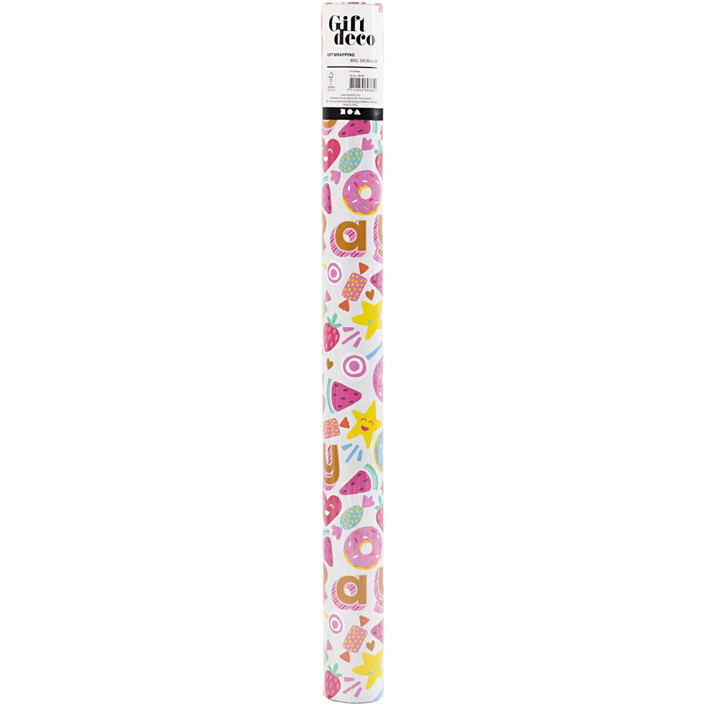 Gavepapir, Slik, frugt og donuts, B: 50 cm, 80 g, 5 m/ 1 rl.