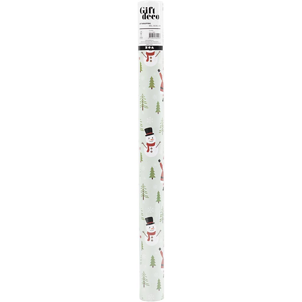 Gavepapir, Julemand, snemand, rensdyr, isbjørn og pingvin, B: 50 cm, 80 g, isblå, 5 m/ 1 rl.