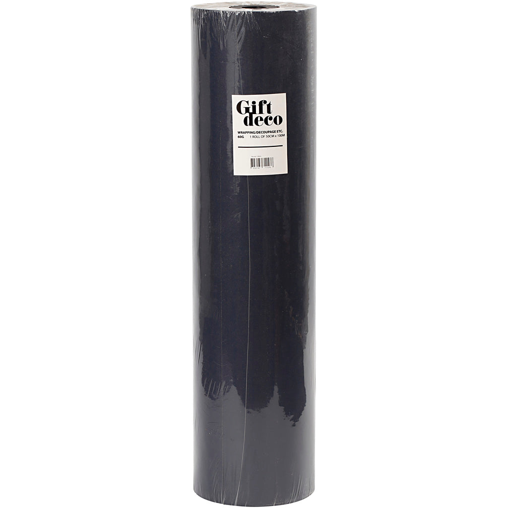 Gavepapir, B: 50 cm, 60 g, sort, 100 m/ 1 rl.