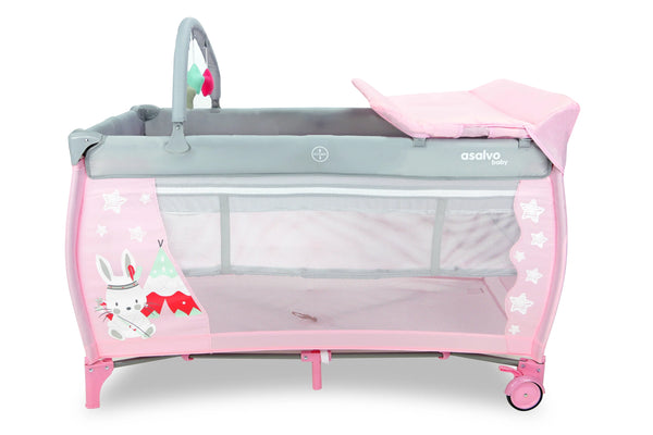 Asalvo Weekendseng  Complet med indsats, puslebord og åbning, Rabbit tippi/pink