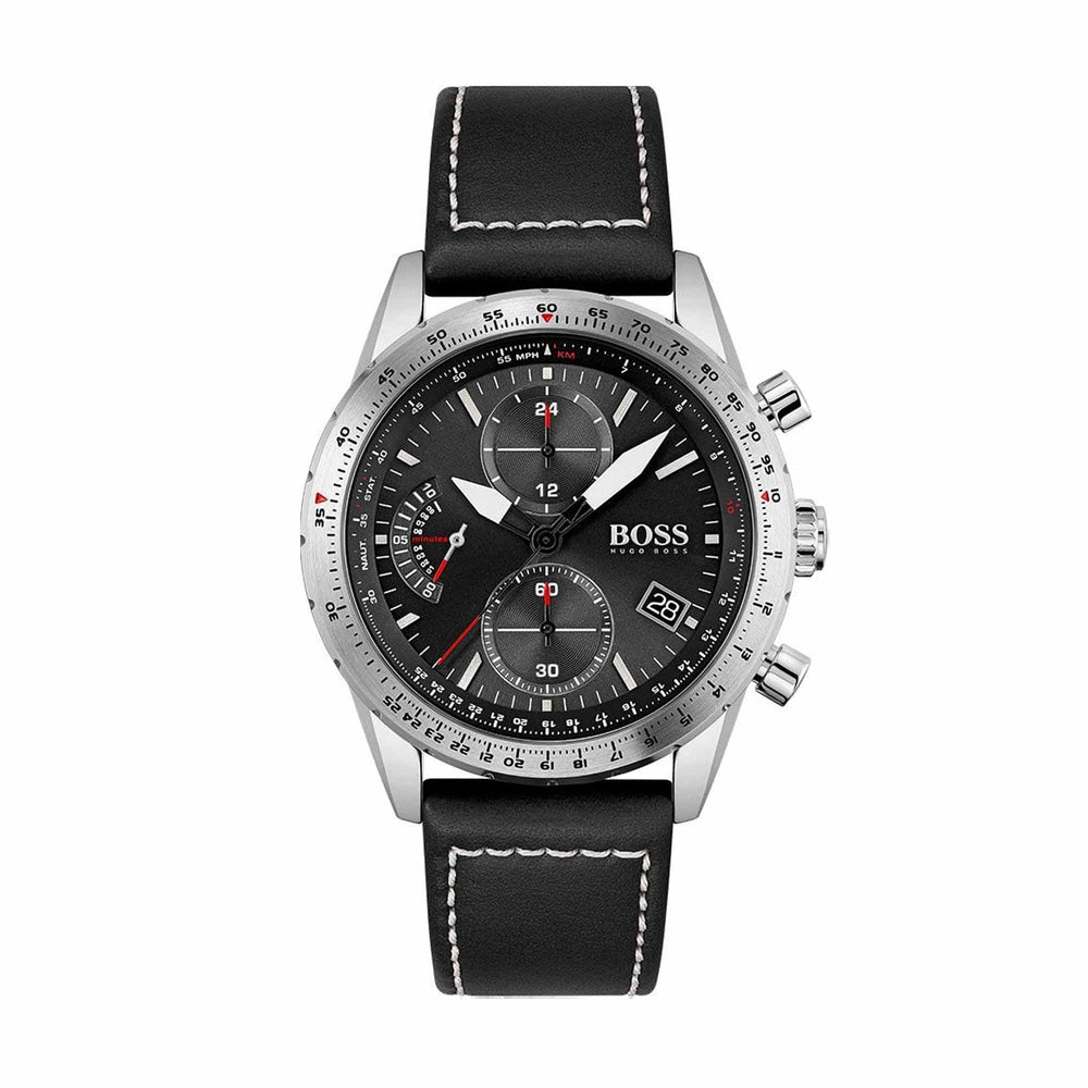 Hugo Boss Mens 1513853 Chronograph Pilot Edition Watch With Black Leather Strap