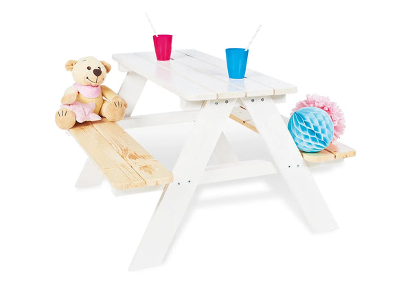 Pinolino Børne Havemøbel Sæt (4Pers.), Nicki/Hvid/Ubehandlet fyr