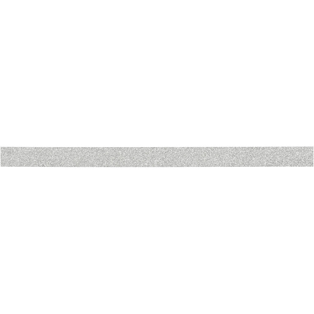 Gavebånd, B: 10 mm, glitter, sølv, 100 m/ 1 pk.
