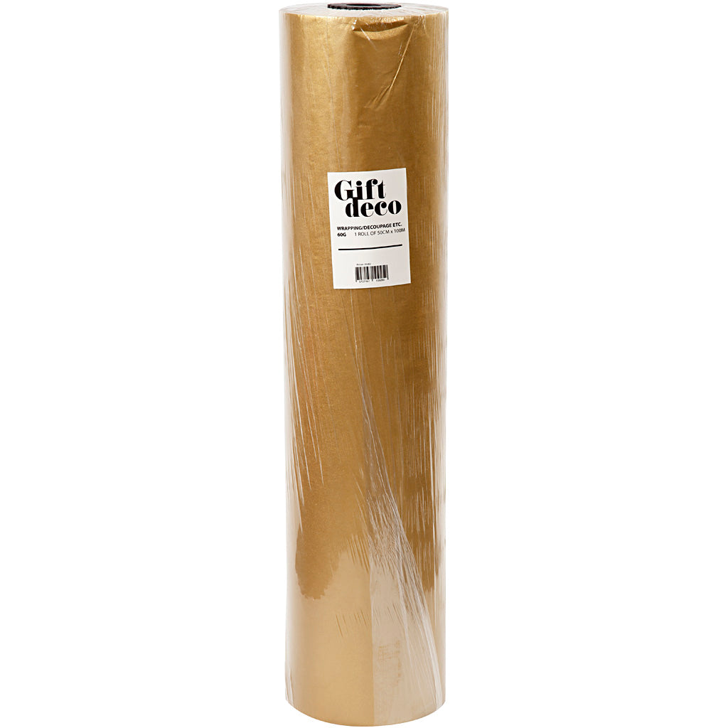 Gavepapir, B: 50 cm, 60 g, guld, 100 m/ 1 rl.